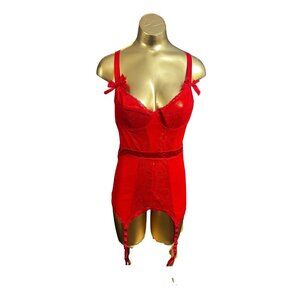 Vintage Red Lace Bustier Garter Slip | Underwire | Satin  | Pin-Up Lingerie M